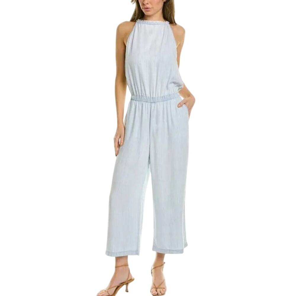 Bella Dahl Wide Leg Chambray Jumpsuit Sz M Light Blue Pockets Festival Casual